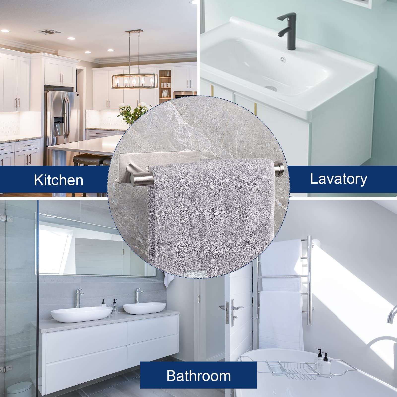 Nearmoon Self Adhesive Hand Towel Holder/Towel Ring, Stainless Steel Hand Towel Bar Rustproof Stick On Wall-Towel Rack For Bathr